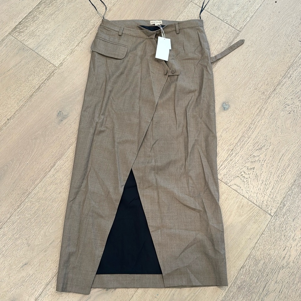 Aya Muse Brown Menti Maxi Wool long skirt slit wrap opening. NWT. - Picture 5 of 8